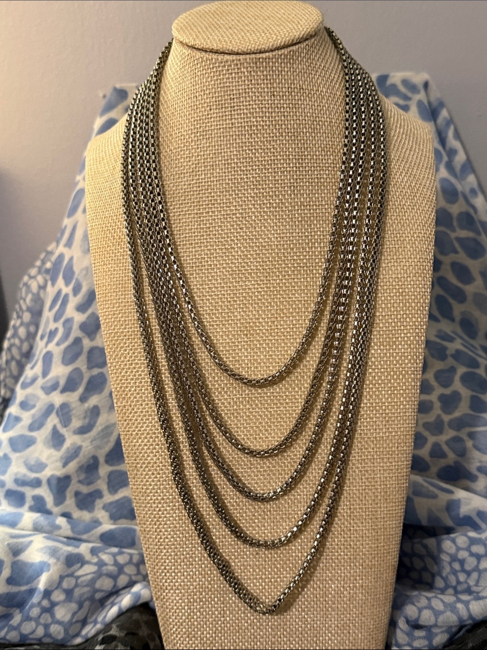 Layered Multi-Strand Necklace in Silver Tone